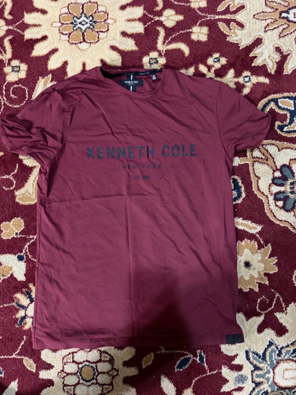 Kenneth Cole Men's Maroon Crew Neck Logo Tee